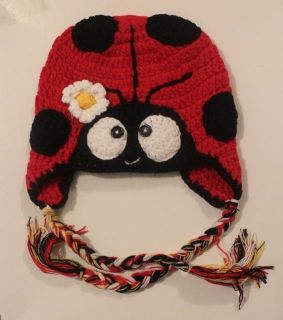 Girl Red Ladybug Crochet Hat OneSize Beanie Hat Brand New
