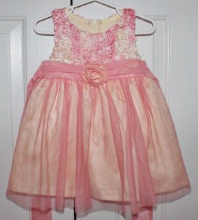 Baby Girl Bonnie Jean Pink and Yellow Rose Easter Dress 18M 12 18M
