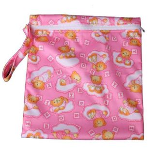 2pcs Baby Waterproof Zipper Bag Baby Cloth Diaper Bag w Bears Pattern Pink New