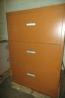 Large Lateral 3 Drawer Caramel Brown Fireproof File Cabinet Office Furniture