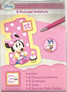 Disney Minnie Mouse 1st Birthday Party Postcard Invitations 8ct