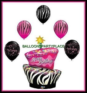 Hot Pink Balloons Zebra Cake Birthday Party Supplies Black White Kit Princess