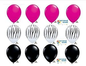 Zebra Print Hot Pink Black Latex Balloon Party Lot Set 12 Animal Party Supplies