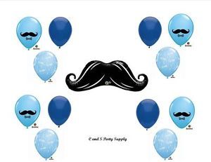Baby Boy Mustache Balloons Decorations Supplies Shower Little Man Dashing Blue