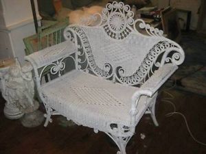 Antique Victorian Ornate Heywood Wakefield White Wicker Settee Couch Sofa