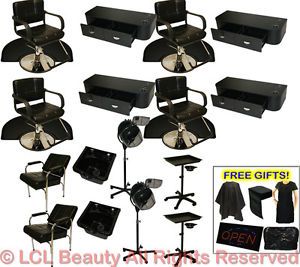 4 Station Package Barber Chair Shampoo Bowl Hair Styling Station Salon Equipment