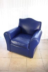 Vtg Statement Piece Dodger Royal Blue Armchair Ralph Lauren Leather Club Chair