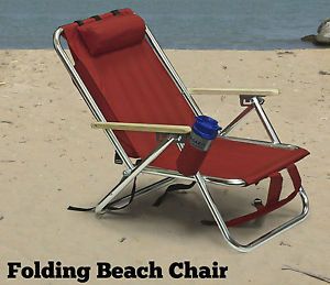 Backpack Beach Chair Folding Portable Chair Red Solid Construction Camping Beach