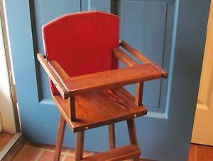 RARE Antique Vintage Baby Doll High Chair Furniture Wood PLA Doll Retro Red