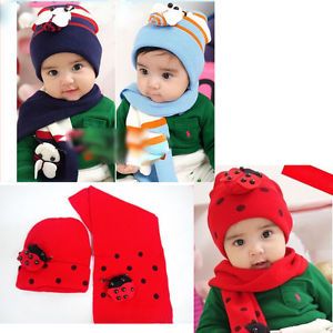 Cute Baby Girls Boys Hats Scarf Sets Unisex Ladybug Caps Toddlers Baby Clothes
