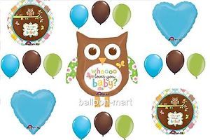 Baby Shower Balloons Decorations Supplies Who Loves You Owl Girl Boy Blue Green
