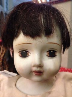 Antique Vtg Musical Baby Doll 16" Porcelain Bisque Vtg Clothes w Kaiser Stand