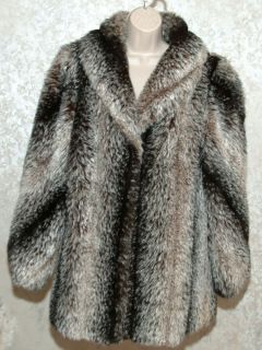 Olympia Fashions Faux Brown Beige Raccoon Fur Jacket Coat Womens Medium