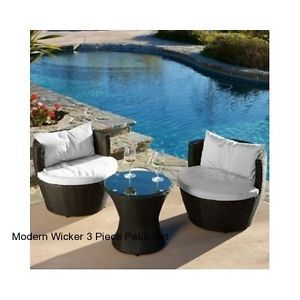 3 Piece Wicker Outdoor Patio Furniture Set Table Chairs Chair Cushions Back Yard