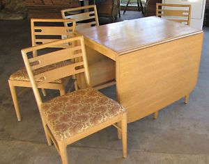 Mid Century Blonde Drop Leaf Table Four Art Deco Chairs