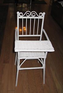 Doll High Chair Antique White Wicker Wood Collectible RARE Vintage Victorian
