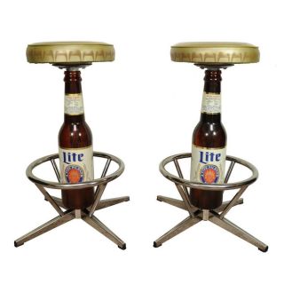 Cool Pair Vtg Miller Lite High Life Beer Bottle Bar Stools Chrome Retro Chairs