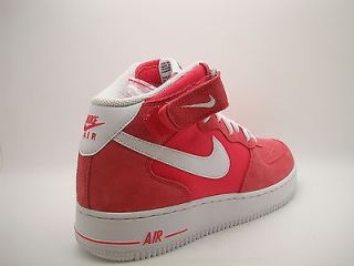 315123 604 Mens Nike Air Force 1 Mid Fusion Red Suede White Classic Uptowns