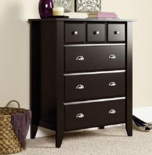 New 4 Drawer Chest Dark Wood Finish Dresser Storage Bedroom Modern Furniture