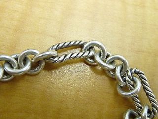 David Yurman Sterling Silver 18K Gold Figaro Chain Cable Heart Ladies Bracelet