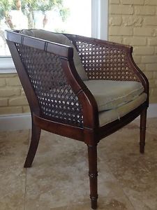 Vintage Mid Century Hollywood Regency Cane Chair French Provincial Barrel Bamboo