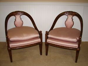Vintage Walnut Saber Leg Style Chairs High End Clean Quality Upholstered Pair