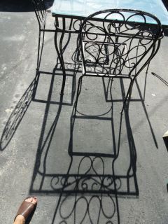 Antique Wrought Iron Table with Glass Top 4 Wrought Iron Chairs 3 Seats Used