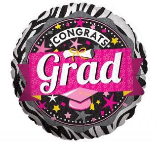 Congrats Grad Pink Zebra Print 17" Mylar Balloon