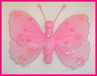 5" Dark Pink Jeweled Butterfly Nursery Ceiling Hanging Decoration Girls Room