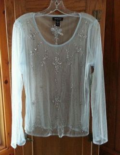 Ideology Blouse See Through Sheer Pale Baby Blue XL 12 14 Sequins