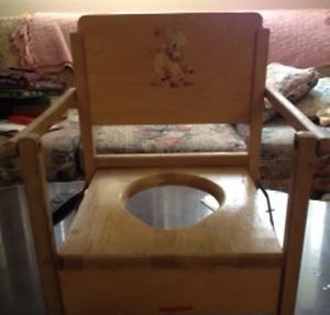Antique Baby Child Wood Potty Training Chair Lamb Decal VG Cond