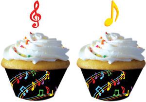 Dancing Music Notes Cupcake Wrappers w Picks 12 Birthday Dance Party Supply
