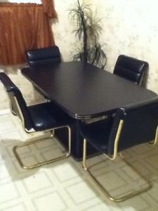 5 Piece Dining Kitchen Table Set Black Leather Chairs