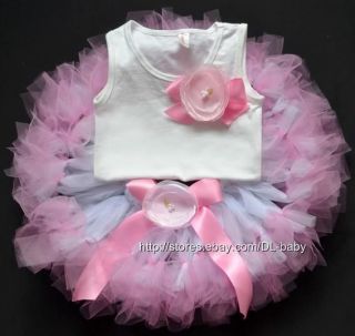 Pink White Photogray Prop Girls Petti Tutu Baby Toddler Tops Skirt Set 12M 5T
