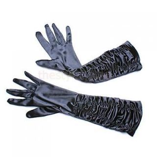 15 5" Black Stretch Satin Bridal Opera Prom Party Evening Long Gloves
