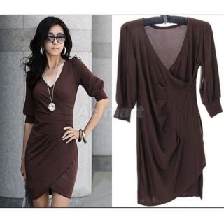 12 Colors Womens Sexy 3 4 Sleeve V Neck Cocktail Party Prom Mini Dress Clubwear