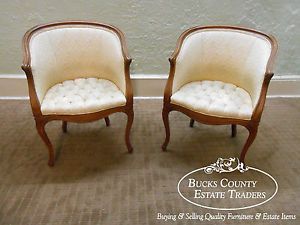 Vintage 1940s Pair of Petite French Louis XV Style Bergere Living Room Chairs