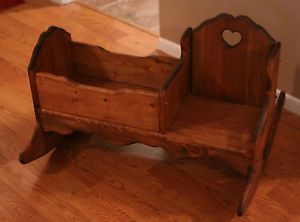 Child's Wooden Rocker Rocking Chair w Baby Doll Cradle Handcrafted