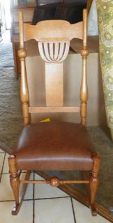 Solid Quartersawn Oak Pierce Carved Rocker Rocking Chair Brown Leather R29