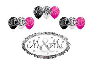 Mr Mrs Wedding Engagement Damask Balloon Mylar Latex Set Party Supplies