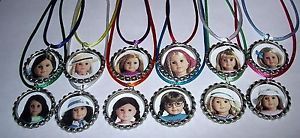 20 American Girl Doll Theme Party Supply Bottle Cap Favors Necklace Color Cord