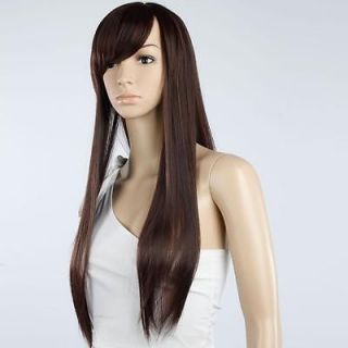 New Fashion Cosplay Side Bang Long Straight Hair Wig JCJ 199 30" Dark Brown