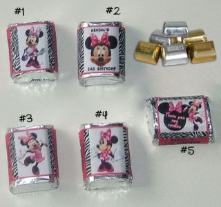 30 Minnie Mouse Zebra Personalized Nugget Candy Bar Wrappers Labels Party Favors