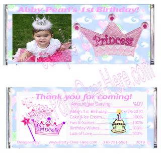 Princess Crown Tiara 1st Birthday Personalized Candy Wrapper Party Favors 20 PC