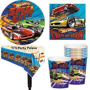 Hot Wheels Cars Birthday Party Supplies 24 Plates Cups Napkins Tablecover Set