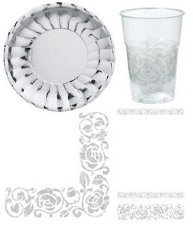 Silver White Pattern Paper Tableware Party Christmas Wedding Anniversary BBs