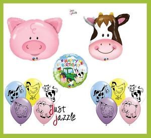 Pig Cow Happy Birthday Barn Farm Animal Tractor Balloon Party Supply Mylar Set
