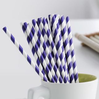 100pcs Colorful Striped Paper Drinking Straws for Birthday Décor Purple