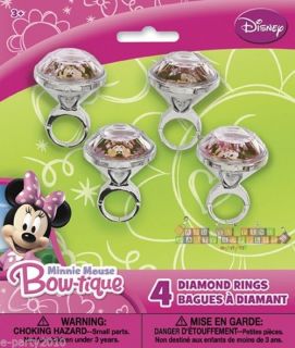 4 Minnie Mouse Diamond Rings Disney Birthday Party Supplies Favors