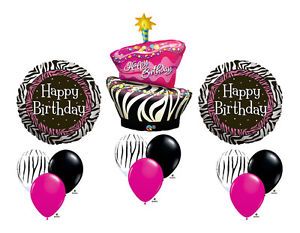 Happy Birthday Funky Zebra Cake Shape Girl Party Supply Mylar Stripe Latex Set